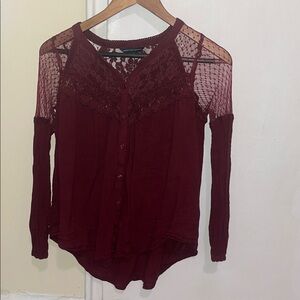 American Eagle Elegant Burgundy Lace Women's Top Small s